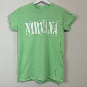 Nirvana Cotton Short Sleeve Smiley Graphic Tee Green Size Small NWOT FLAW